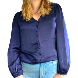 Navy V-Neck Blouse